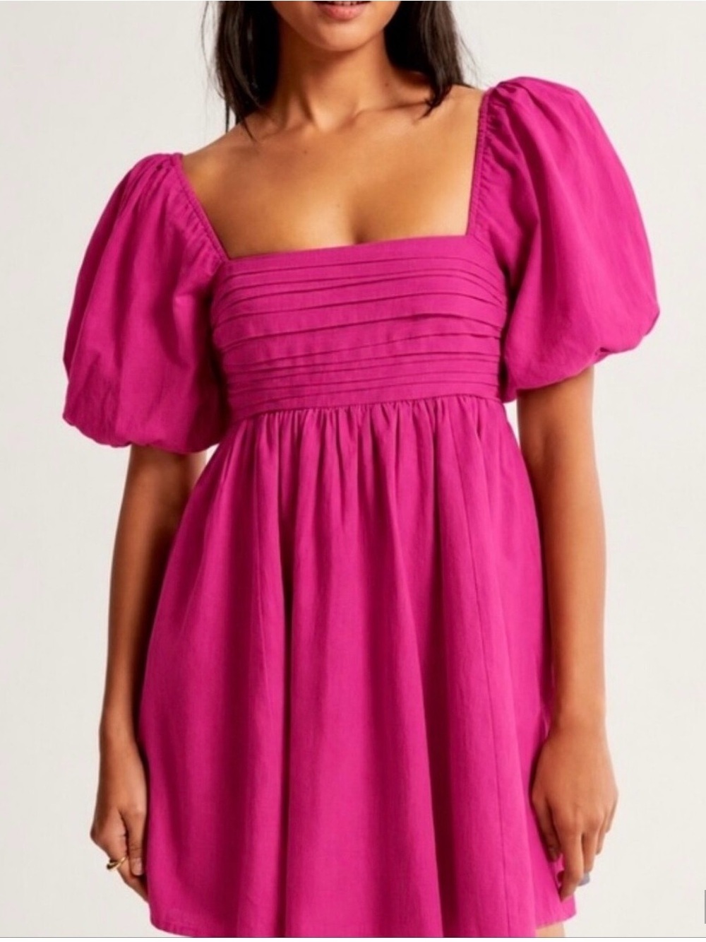 Abercrombie & Fitch Fuchsia Puff-Sleeve Square-Neck Mini Dress